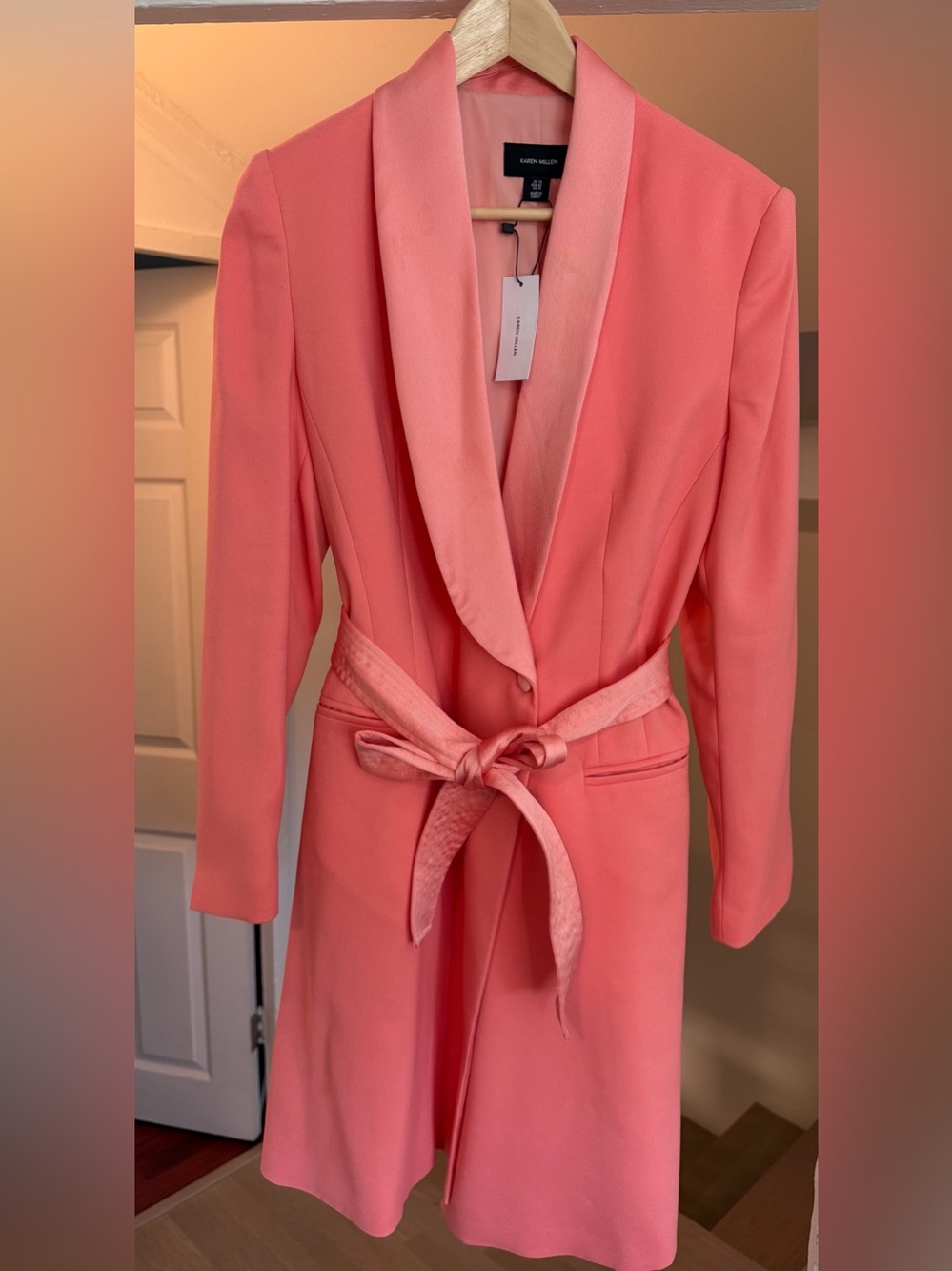 Karen Millen Coral Pink Tuxedo Wrap Belted Dress (NWT!)